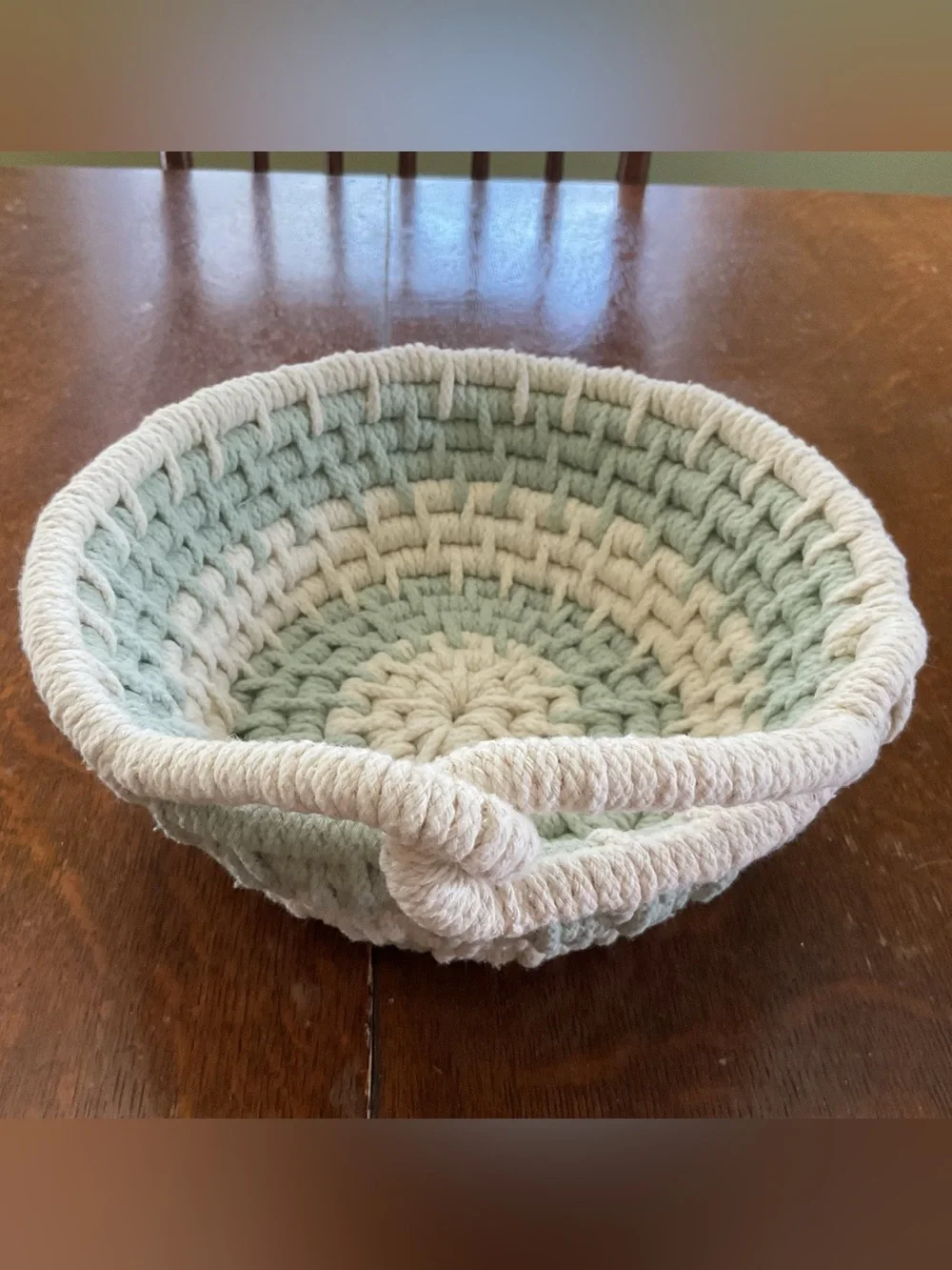 Handwoven Cotton Rope Basket in Sage and Cream